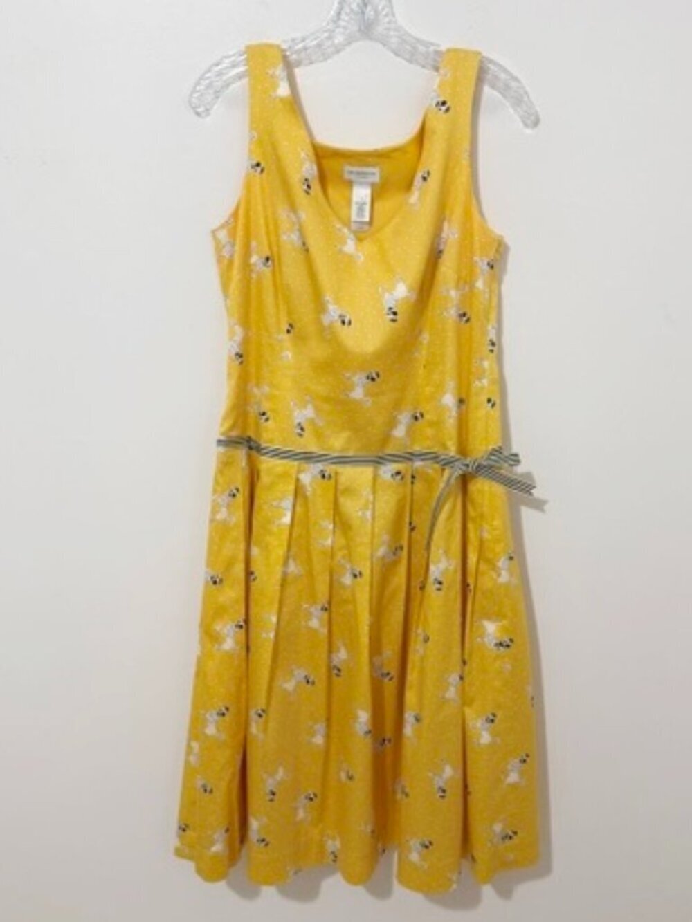 Liz Claiborne Yellow Retro Poodle Print Sleeveless Midi Dress Women's Size 12